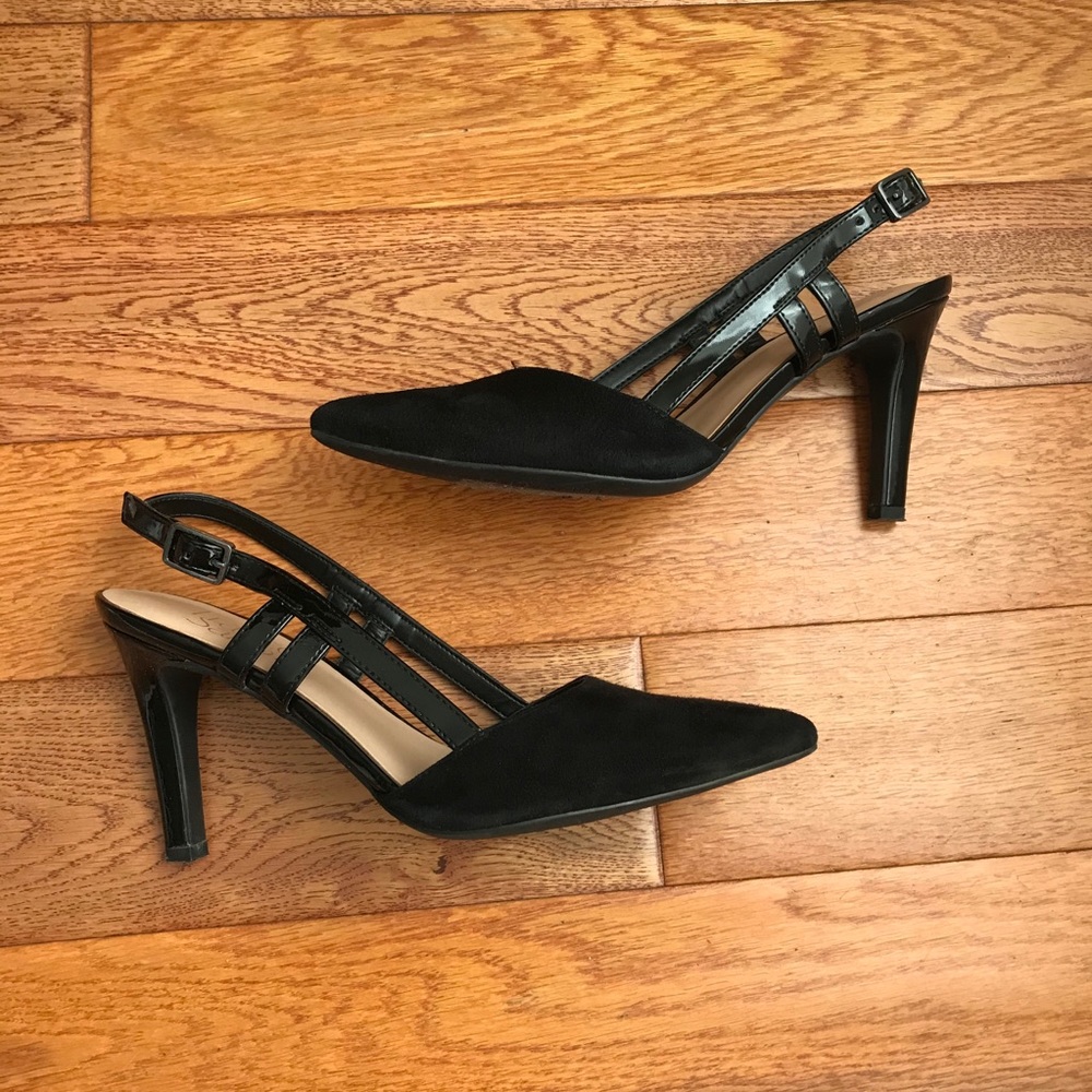 🎉 HP Franco Sarto Amelie Black Suede Heels 6.5